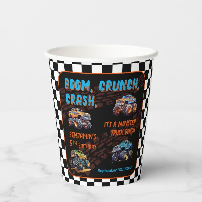 Gobelets En Papier Monster Truck Bash Boy 5e fête d'anniversaire (Verso)