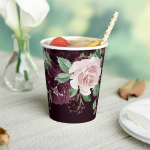Gobelets En Papier Moody Passion Guirlande de rose vinicole violett