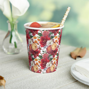 Gobelets En Papier Moody Watercolor Amaryllis et fleurs d'automne