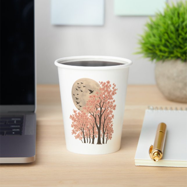 Gobelets En Papier Moonlit Cherry Blossom Trees Nature Art 8oz Paper  (Insitu)