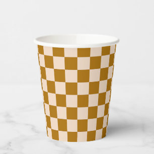 Gobelets En Papier Motif à carreaux marron et beige