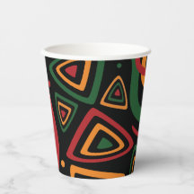 Motif Abstrait de Formes Tribales en Rouge, Or, Ve