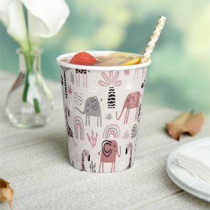 Gobelets En Papier motif avec de mignons éléphants et des girafes
