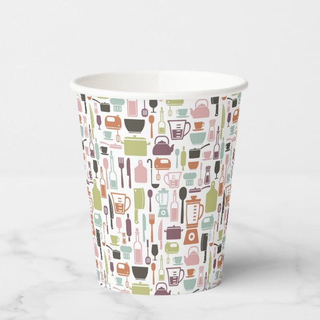 Gobelets En Papier Motif avec icônes de cuisine colorées (Gauche)