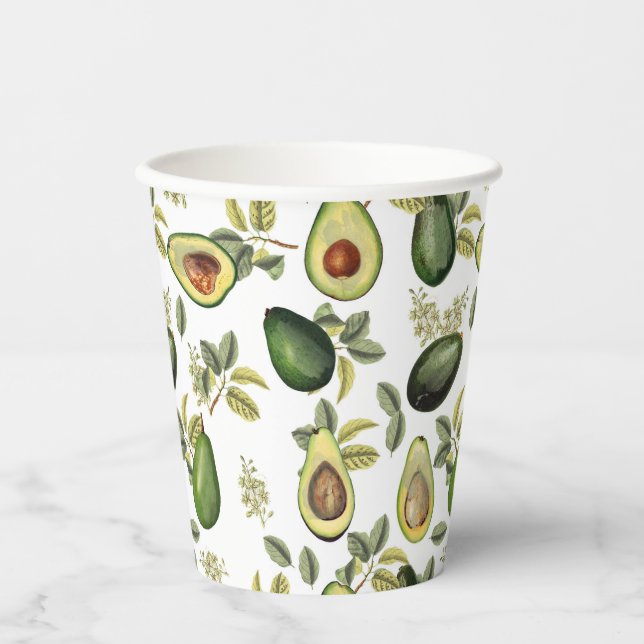 Gobelets En Papier Motif botanique Aquarelle Avocado (Recto)