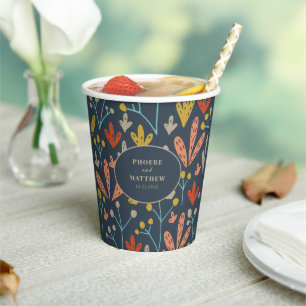 Gobelets En Papier Motif botanique de brindilles et de feuilles