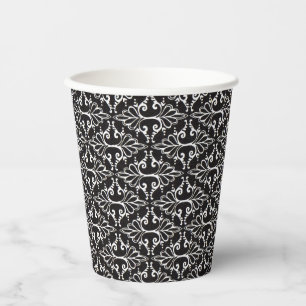 Gobelets En Papier Motif damassé élégant noir et blanc défilé