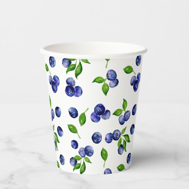 Gobelets En Papier Motif d'aquarelle Bleu Berry Cute (Recto)