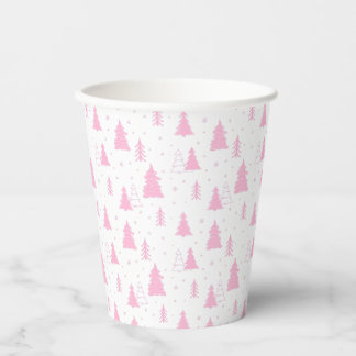 Gobelets En Papier Motif d'arbre de Noël rose