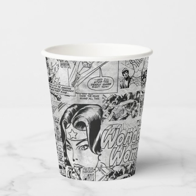 Gobelets En Papier Motif de bande dessinée vintage de Wonder Woman (Recto)