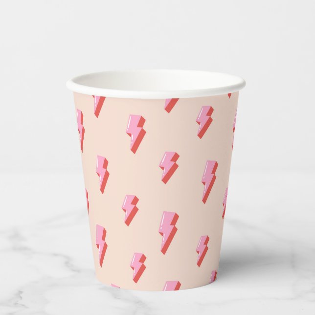 Gobelets En Papier Motif de boulon de foudre rose (Recto)