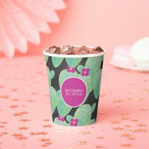 Gobelets En Papier Motif de cactus rose Merci