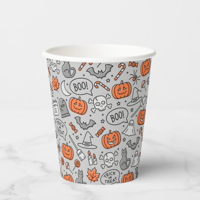 Gobelets En Papier Motif de doodle pour les enfants mignons Halloween (Recto)