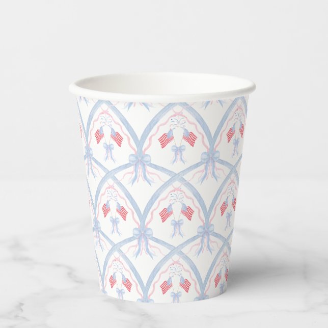 Gobelets En Papier Motif de drapeau rouge, blanc et bleu 4 juillet (Recto)