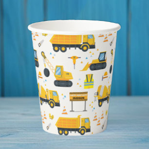 Gobelets En Papier Motif de fête d'anniversaire du véhicule de constr