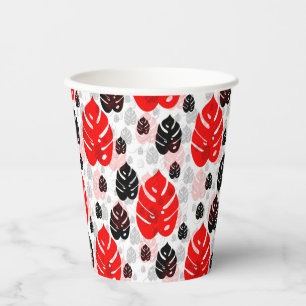Gobelets En Papier Motif de feuille noir rouge