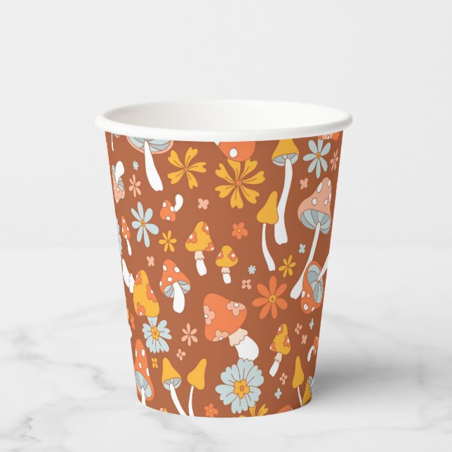 Gobelets En Papier Motif de fleurs de champignons Vintages rétro (Recto)
