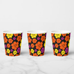 Gobelets En Papier Motif de fleurs - Noir, Rose, Orange et Jaune