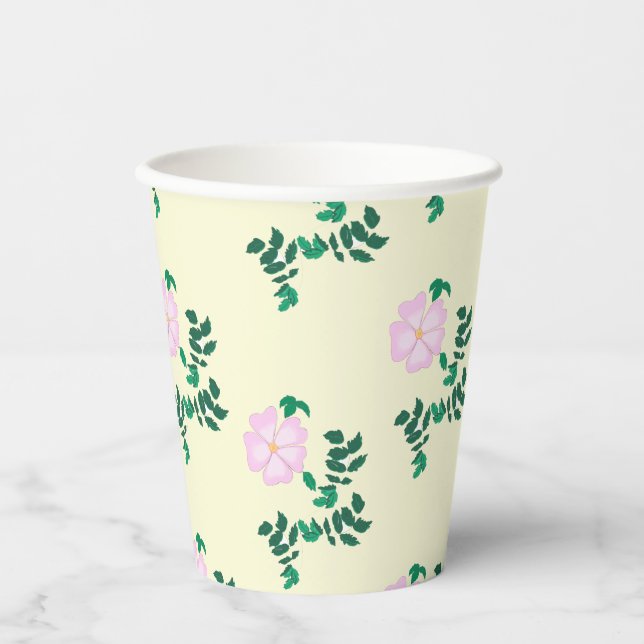 Gobelets En Papier Motif de fleurs Roses retro Pastel rose (Recto)