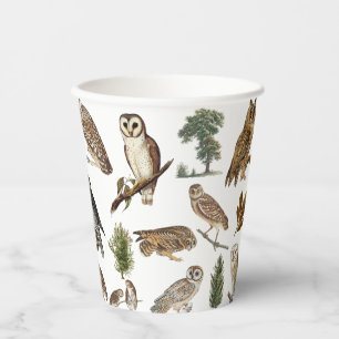 Gobelets En Papier Motif de forêt de l'aquarelle de la Chouette vinta