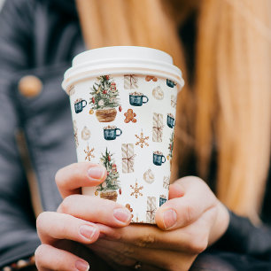 Gobelets En Papier Motif de Noël coloré tendance Aquarelle