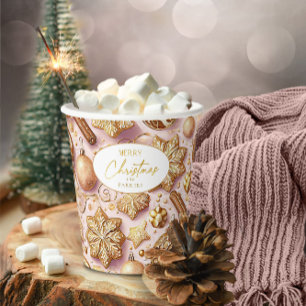 Gobelets En Papier Motif de Noël rose or #12 ID1009