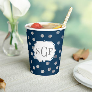 Gobelets En Papier Motif de Parties scintillant en argent de Monogram