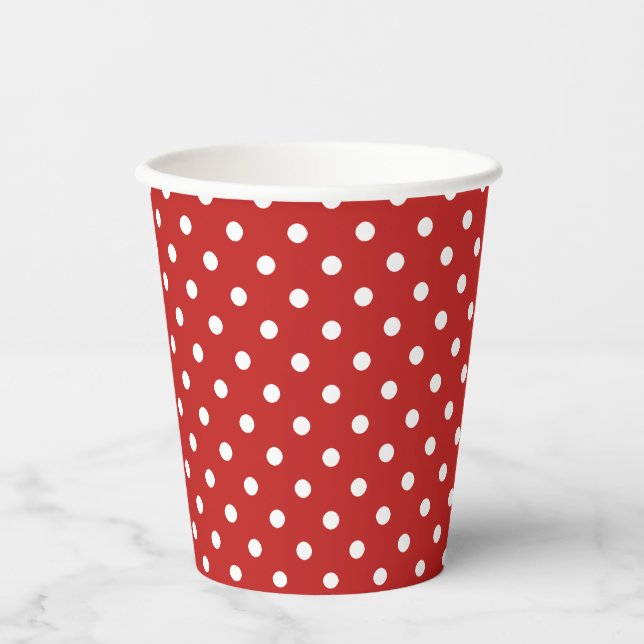 Gobelets En Papier Motif de point Polka blanc rouge foncé (Recto)