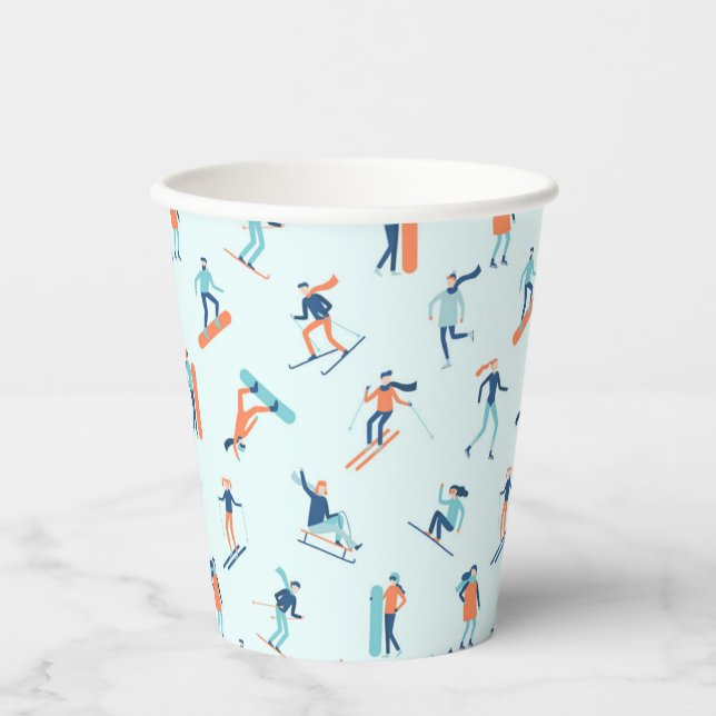 Gobelets En Papier Motif de sports d'hiver (Recto)