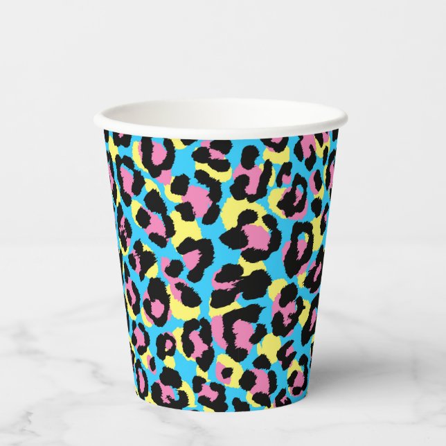 Gobelets En Papier Motif de Spots Neon Leopard (Recto)