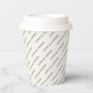 Gobelets En Papier Motif de texte minimal personnalisé Ivoire & Vert