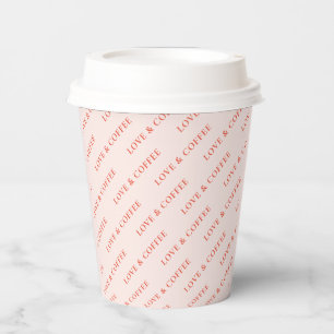 Gobelets En Papier Motif de texte personnalisé minimal rose et corail