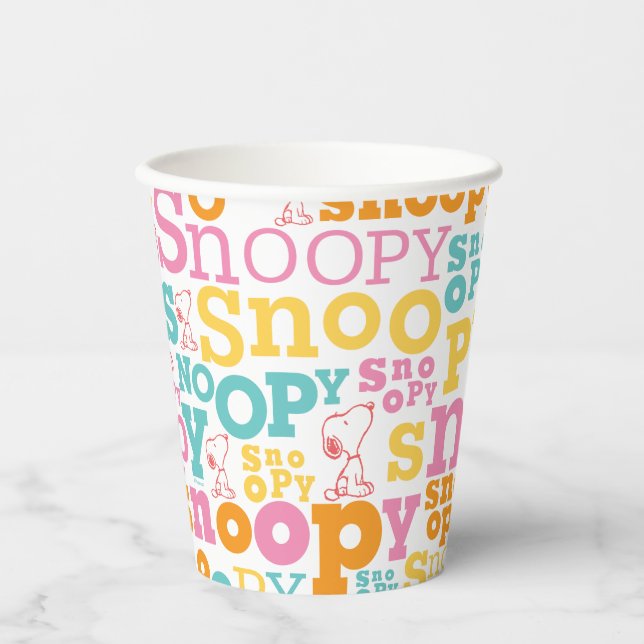 Gobelets En Papier Motif de texte Snoopy Pastel (Recto)