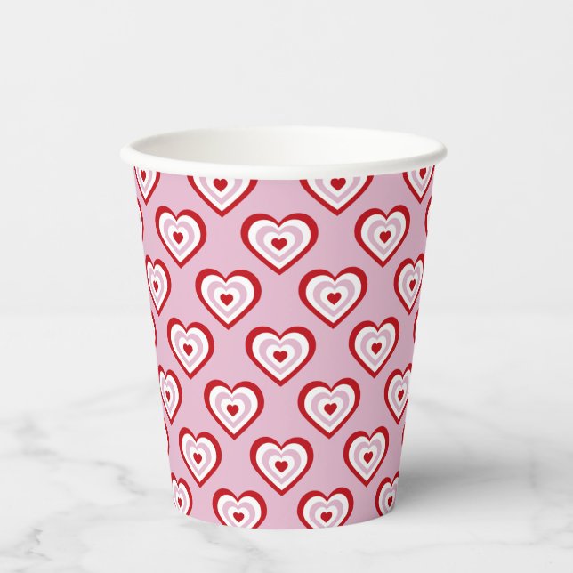 Gobelets En Papier Motif des Coeurs rouges roses (Recto)