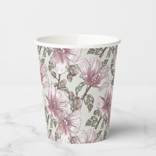 Gobelets En Papier Motif des fleurs d'hibiscus roses coupées