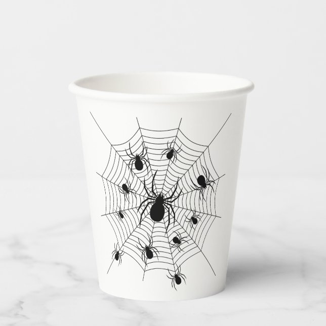 Gobelets En Papier Motif d'Halloween Black White araignées (Recto)