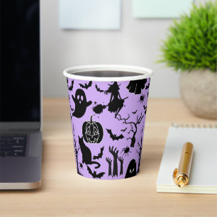 Gobelets En Papier Motif d'Halloween. Éffrayant et mignon.b L Violet 