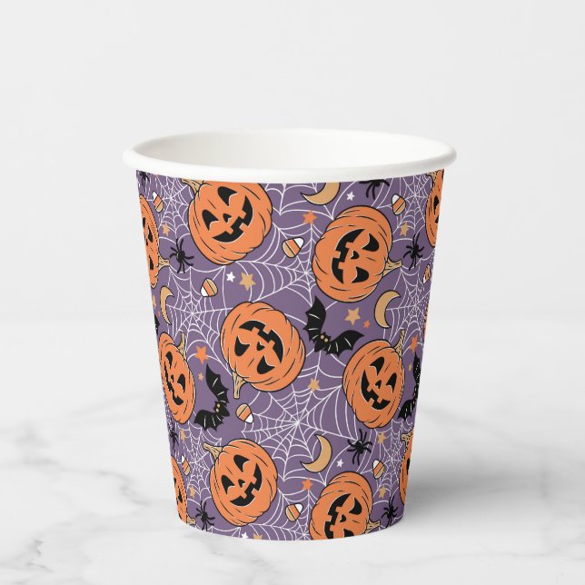 Gobelets En Papier Motif d'Halloween violet Jack-O-lanterne (Recto)