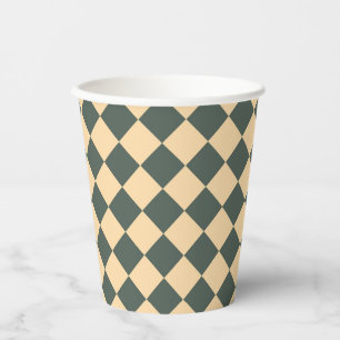 Gobelets En Papier Motif diamant à carreaux jaune vert