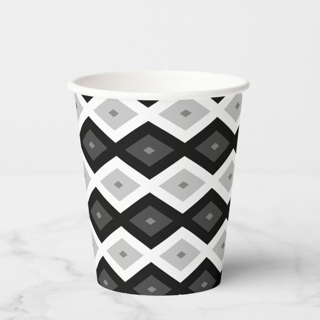 Gobelets En Papier Motif diamant noir, blanc et gris (Recto)