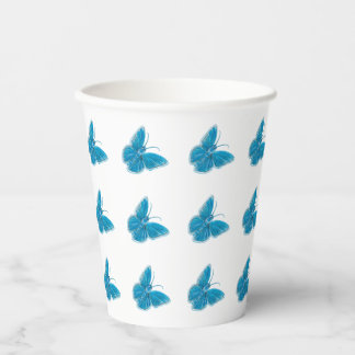 Gobelets En Papier Motif d'illustration de papillons bleus