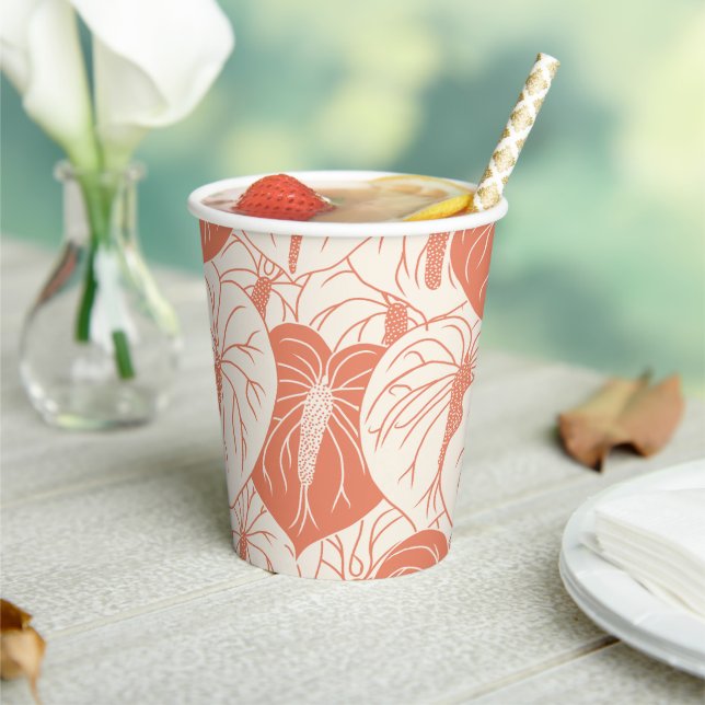 Gobelets En Papier Motif d'impression moderne Hawaiian Anthurium (Insitu)