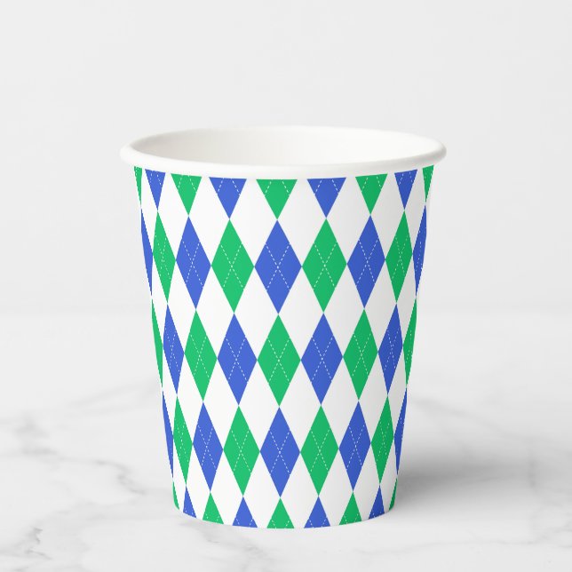 Gobelets En Papier Motif du Jacquard de golf Green & Blue (Recto)
