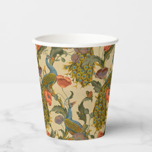 Gobelets En Papier Motif floral Art nouveau vintage avec paon et pavo