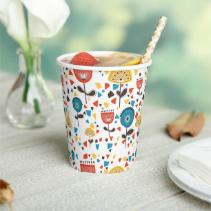 Gobelets En Papier Motif Floral coloré moderne du milieu du siècle