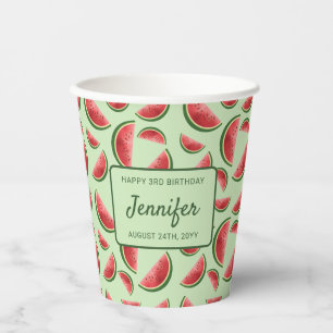 Gobelets En Papier Motif Fruit De Pastèque Sur Green Custom Anniversa