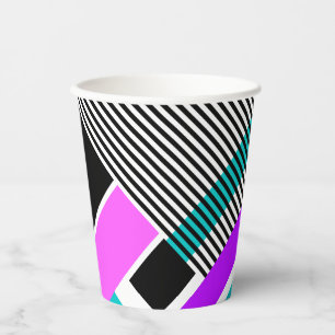 Gobelets En Papier motif géométrique en couleurs rayées et néons