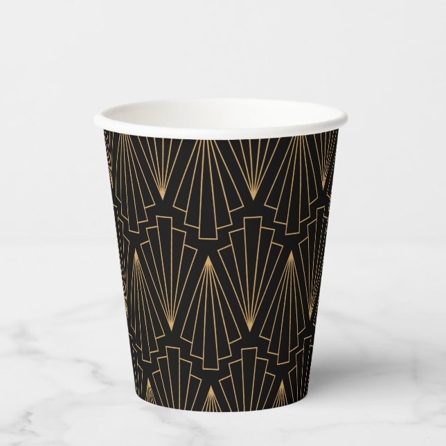 Gobelets En Papier Motif Gold et Black Art Déco (Recto)