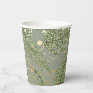 Gobelets En Papier Motif Green et Gold Fern
