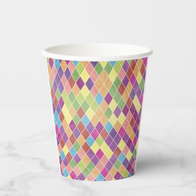 Gobelets En Papier Motif Grunge Harlequin (Recto)